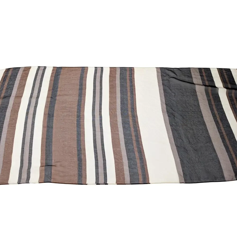 Vintage Scarf Silk Black Brown Cream Stripe Sheer Rectangular